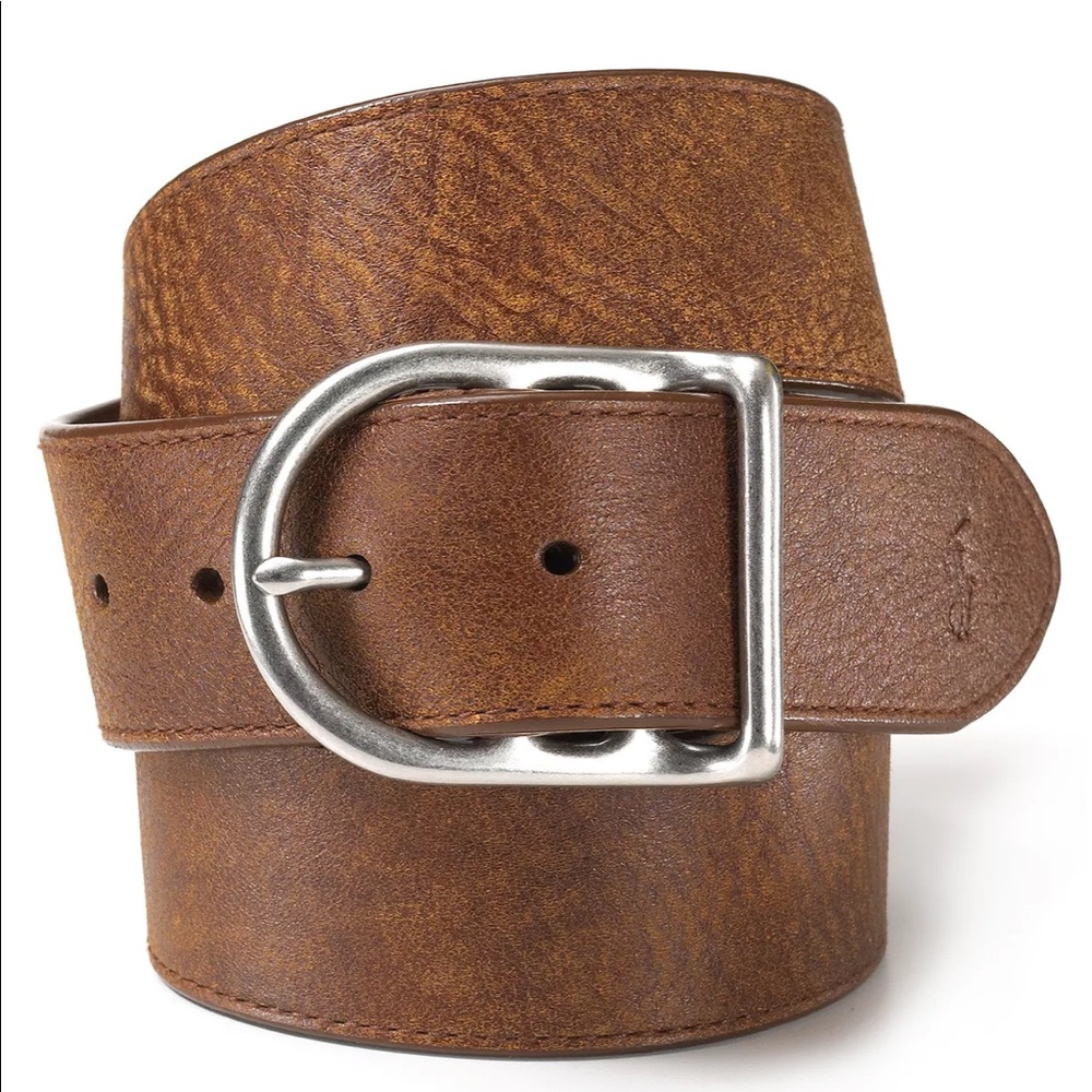 Ralph Lauren Distressed Leather Belt with Dull Nickle Centerbar Buckle
